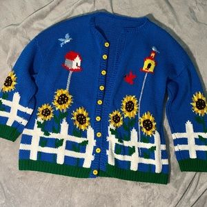 hand knit button up graphic cardigan
